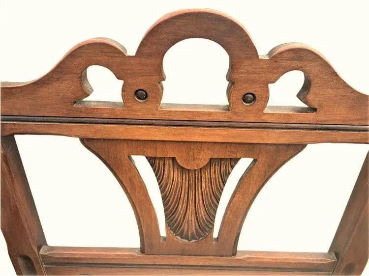 Antique Spanish Revival Solid Walnut Dining Chairs With New Kravet Upholstery - Set of 4 - Early 20th Century - Thumbnail 4