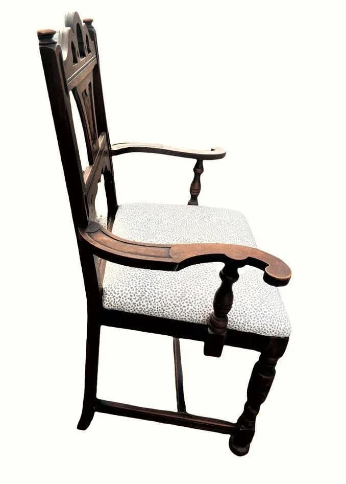 Antique Spanish Revival Solid Walnut Dining Chairs With New Kravet Upholstery - Set of 4 - Early 20th Century - Thumbnail 5