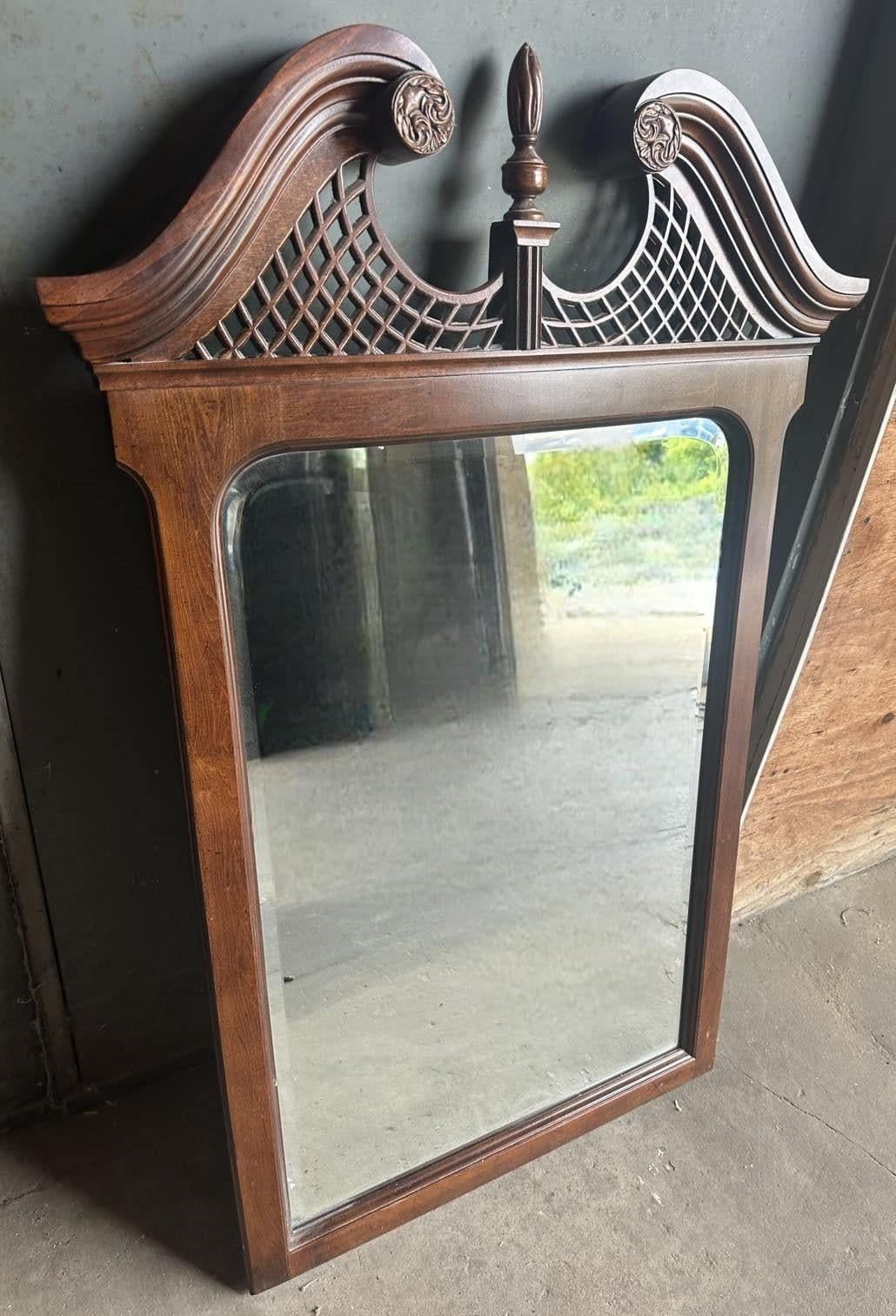 Solid Cherry Wood Chippendale Wall Mirror Made in North Carolina by Kincaid in 2001 - Thumbnail 5