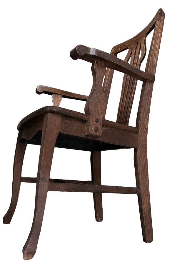 Antique English Liberty and Wyburd Attributed Arts & Crafts Quarter Sawn Oak Arm Chair With New Leather Seat Upholstery - Thumbnail 5