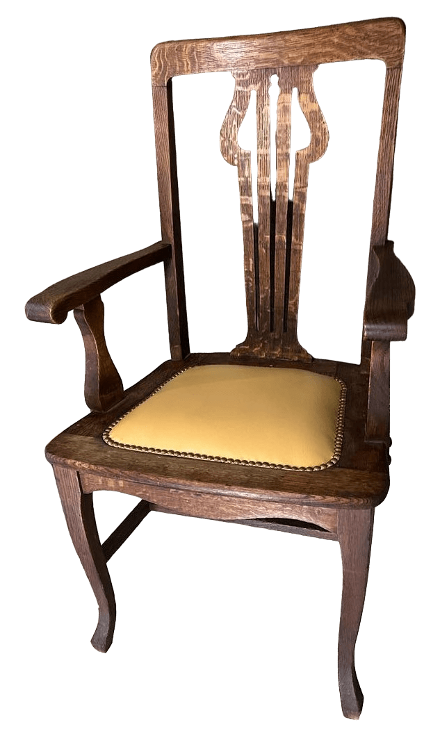Antique English Liberty and Wyburd Attributed Arts & Crafts Quarter Sawn Oak Arm Chair With New Leather Seat Upholstery - Thumbnail 4