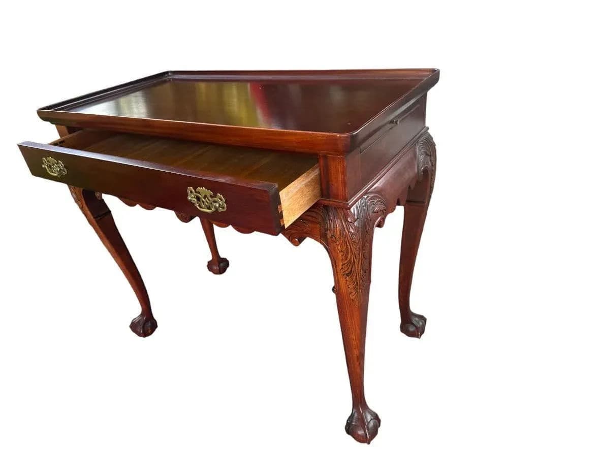 Solid Mahogany Georgian Style Console Server With Pullout Trays - Vintage 1990s - Thumbnail 5