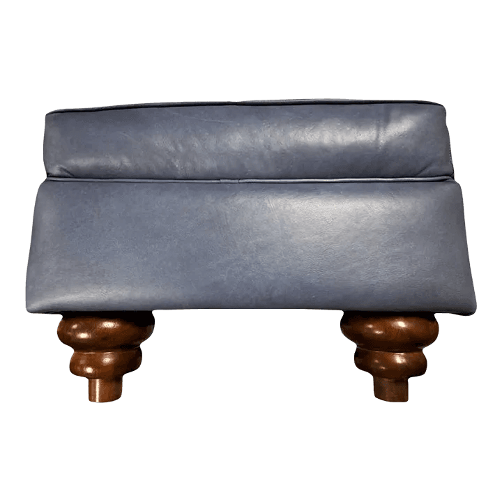Mid 20th Century Traditional Ottoman Reupholstered in Soft Blue Italian Leather - Thumbnail 2