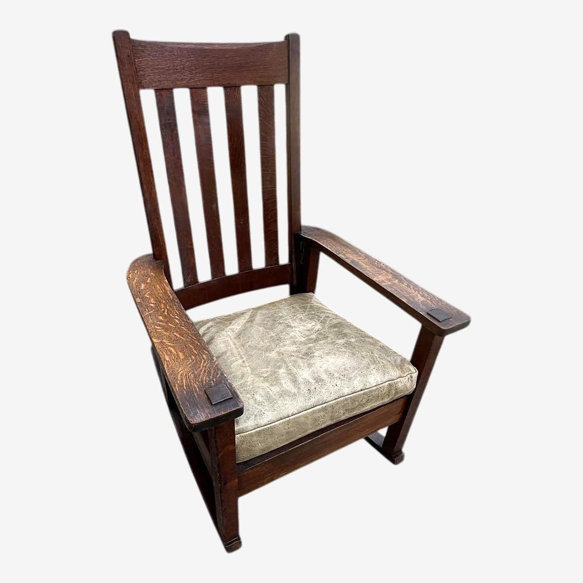 Antique Stickley Brothers Grand Rapids Mission Oak Rocking Chair With New Leather Upholstery - Circa 1900 - Image 1