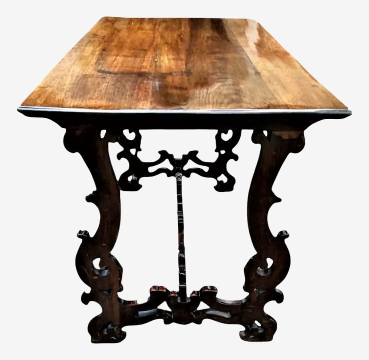 Adze Hewn Antique Lyre Leg Spanish Console Table or Writing Desk - 19th Century - Image 1