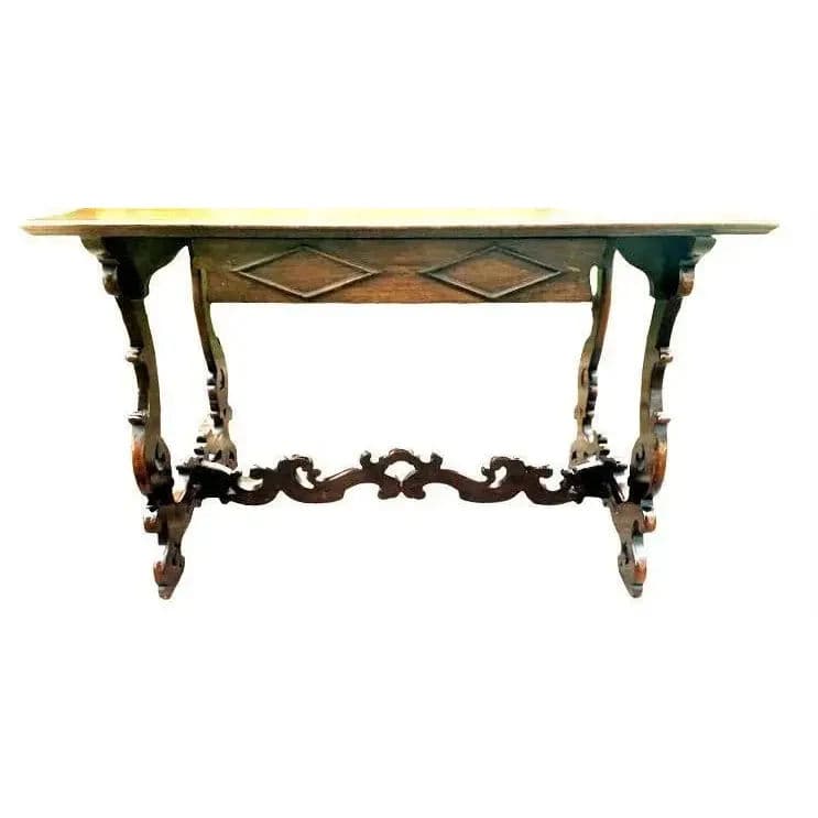 Adze Hewn Antique Lyre Leg Spanish Console Table or Writing Desk - 19th Century - Thumbnail 3