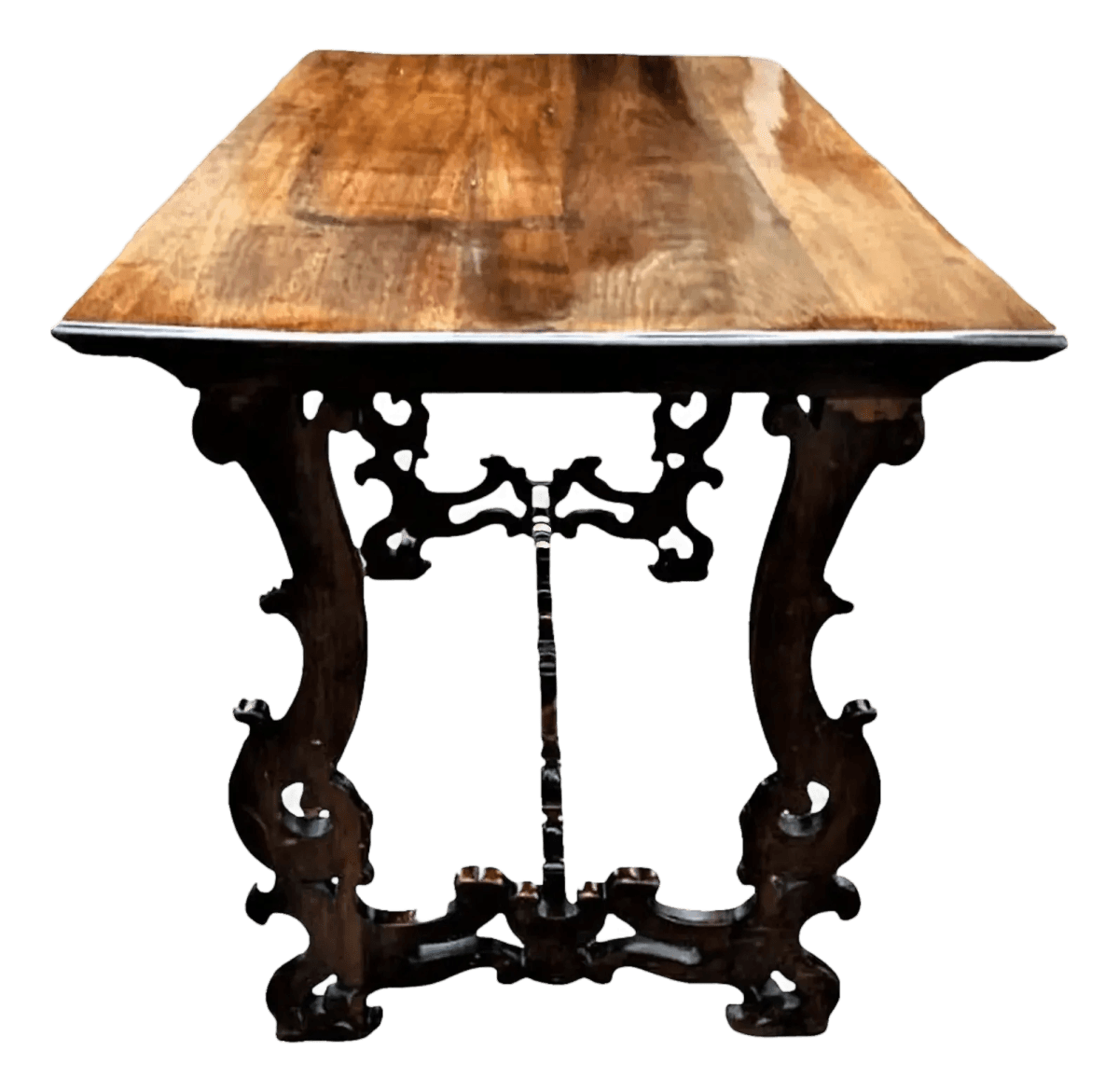 Adze Hewn Antique Lyre Leg Spanish Console Table or Writing Desk - 19th Century - Thumbnail 2