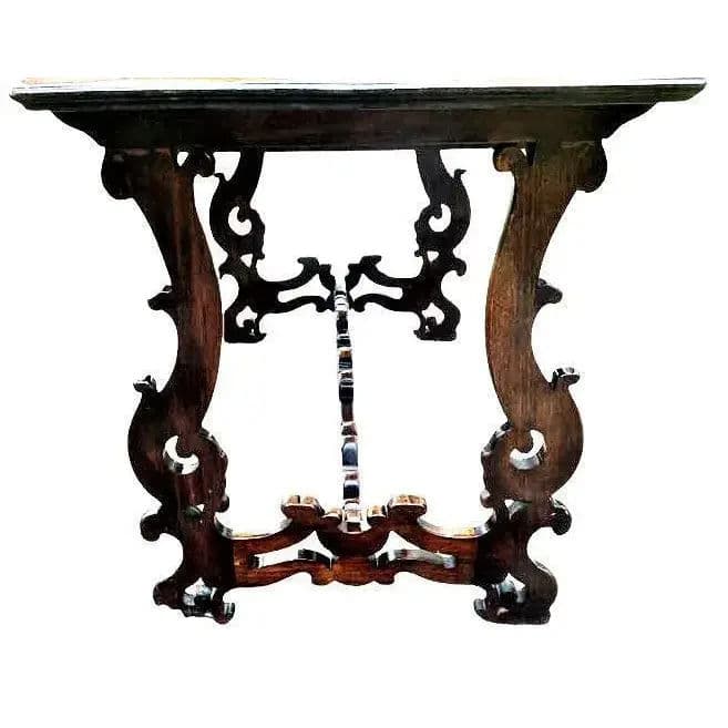 Adze Hewn Antique Lyre Leg Spanish Console Table or Writing Desk - 19th Century - Thumbnail 5