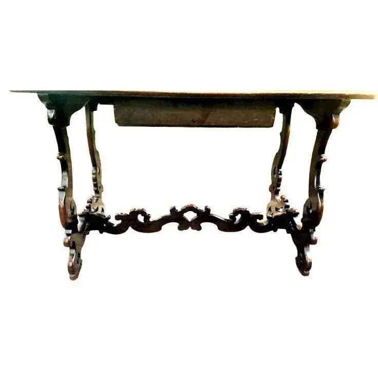 Adze Hewn Antique Lyre Leg Spanish Console Table or Writing Desk - 19th Century - Thumbnail 7
