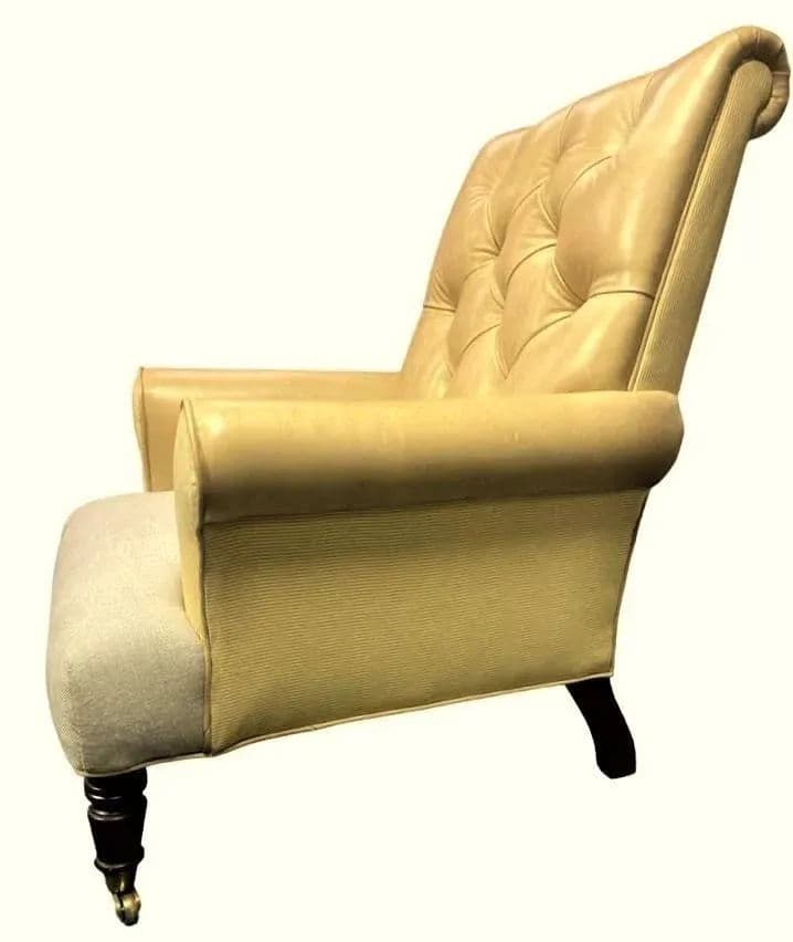 Ralph Lauren Home Vintage Chesterfield Chair and Ottoman Reupholstered With Otomi Hand Embroidery and Leather - Thumbnail 6