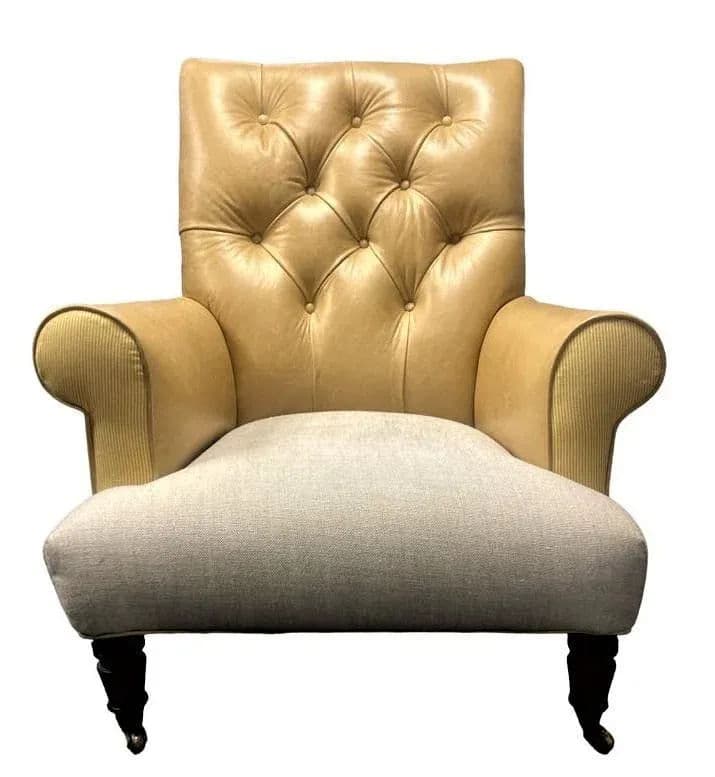 Ralph Lauren Home Vintage Chesterfield Chair and Ottoman Reupholstered With Otomi Hand Embroidery and Leather - Thumbnail 5