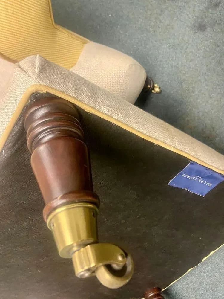 Ralph Lauren Home Vintage Chesterfield Chair and Ottoman Reupholstered With Otomi Hand Embroidery and Leather - Thumbnail 9