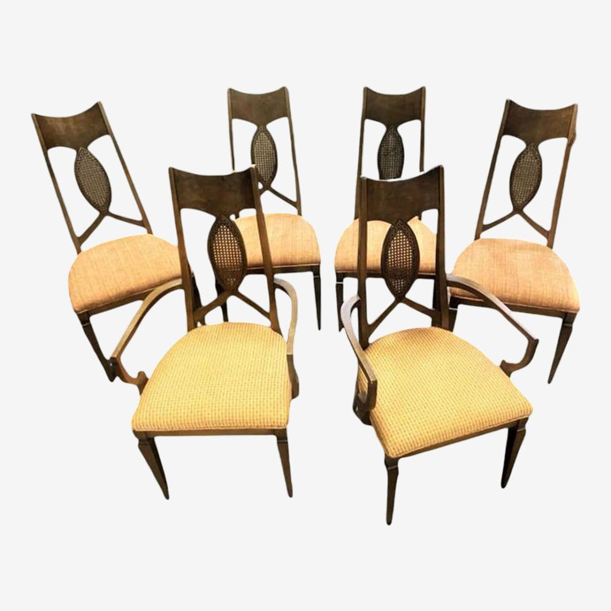 Romweber Invicta Mid 20th Century Burlwood, Walnut, and Cane Dining Chairs - Set of 6 - Image 1