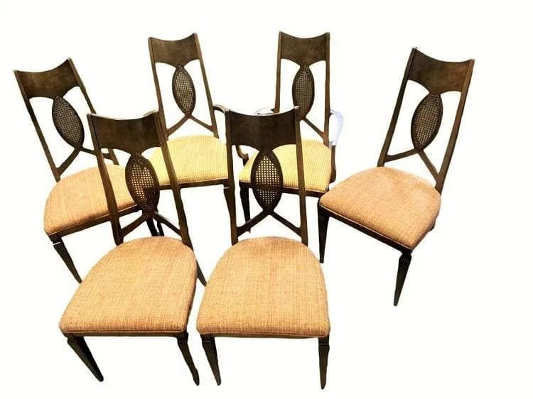 Romweber Invicta Mid 20th Century Burlwood, Walnut, and Cane Dining Chairs - Set of 6 - Thumbnail 7