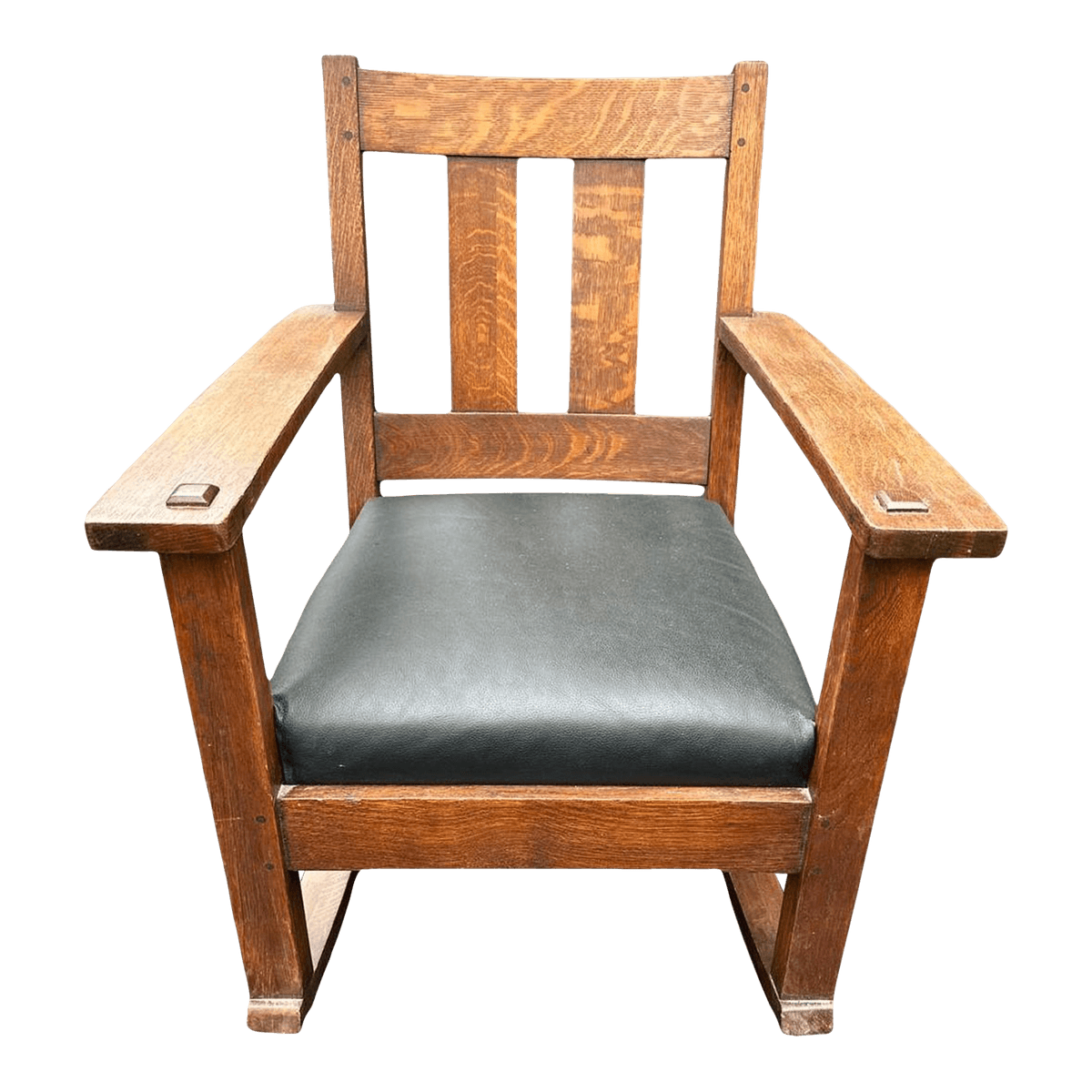 Signed Limbert Collectible Antique Arts & Crafts Quarter Sawn Oak Rocking Chair - Thumbnail 2