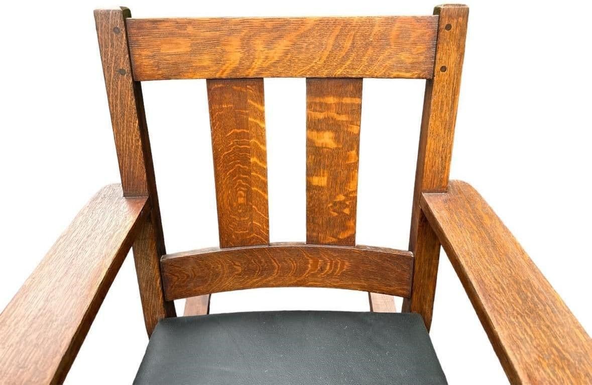 Signed Limbert Collectible Antique Arts & Crafts Quarter Sawn Oak Rocking Chair - Thumbnail 5