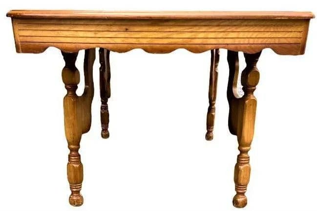Vintage Rancho Monterey Style Solid Oak Dining Table - Circa 1930s - Thumbnail 4