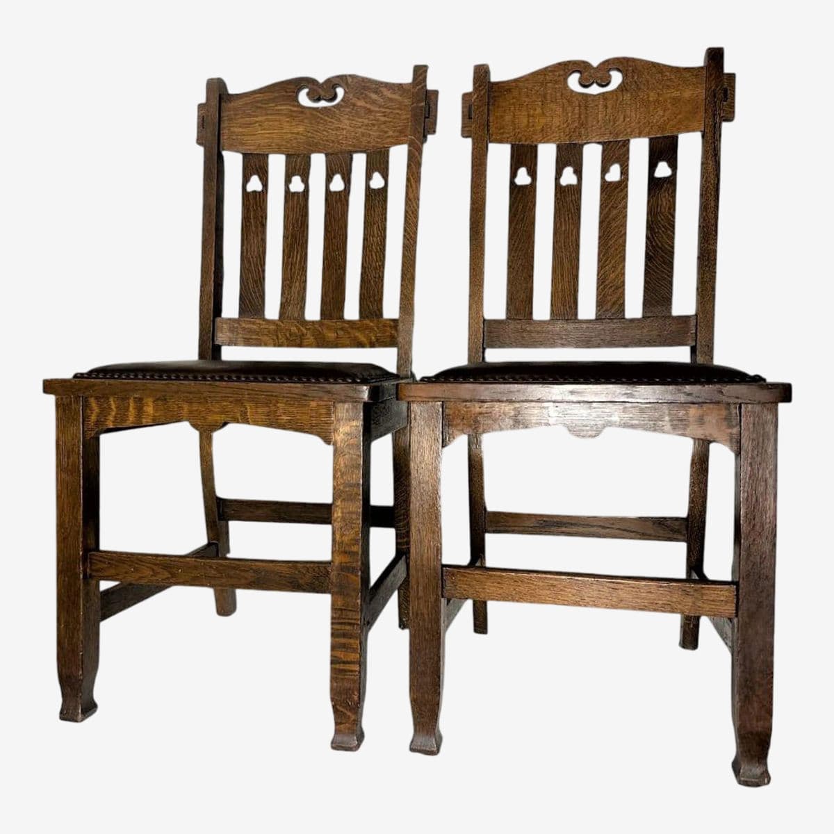 Wyburd and Liberty Attributed Antique Edwardian English Oak Chairs - a Pair - Image 1