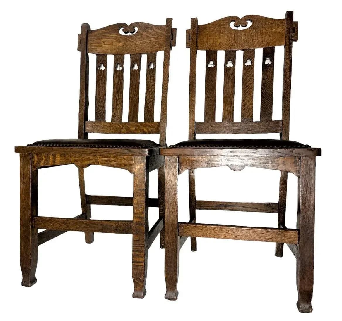 Wyburd and Liberty Attributed Antique Edwardian English Oak Chairs - a Pair - Thumbnail 12