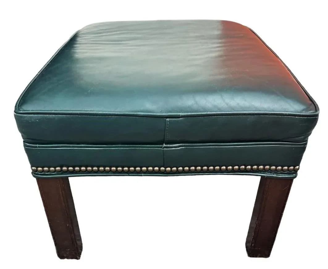 Leather Chair and Ottoman Set in Dark Green - Vintage Late 20th Century - Thumbnail 5