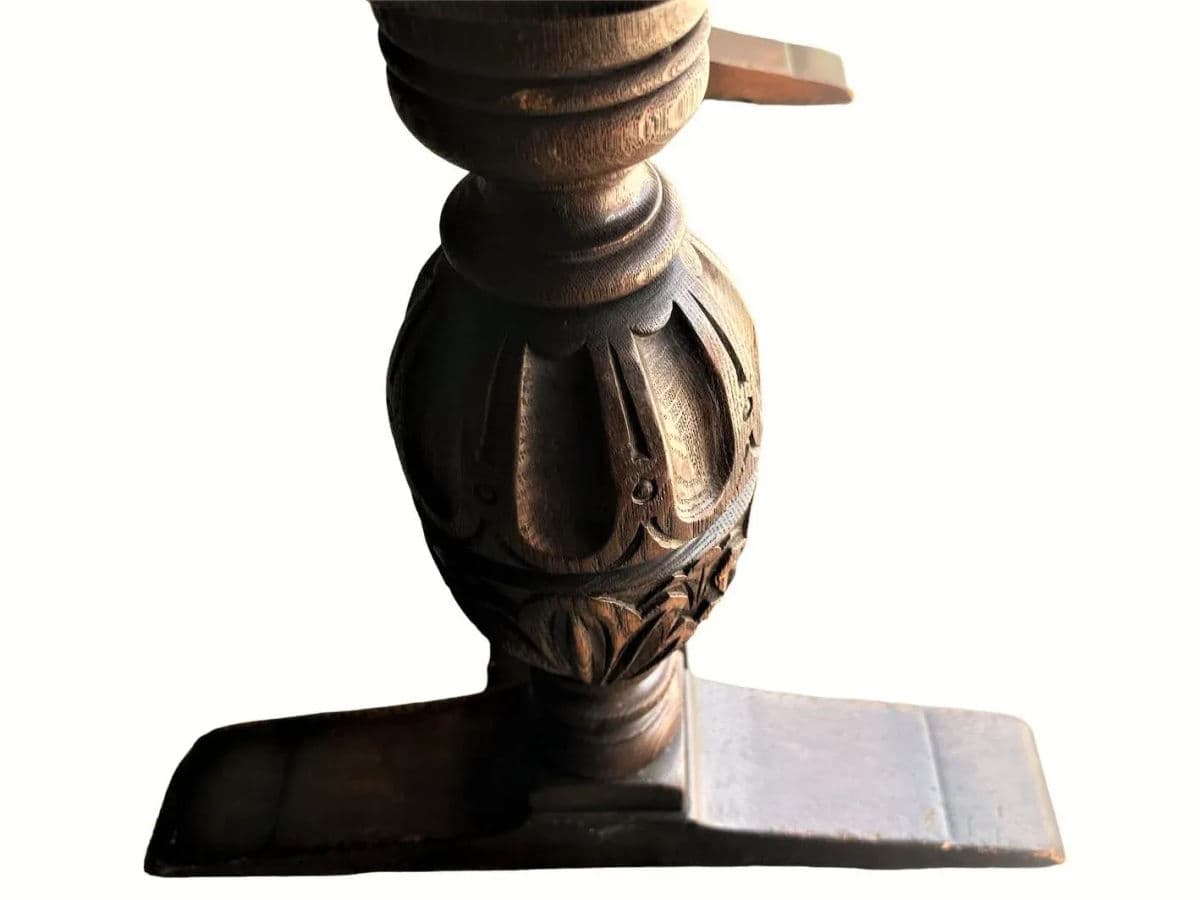 Antique Jacobean or Spanish Revival Dark Oak Trestle Library Table or Dining Table by Kensington Furniture Company - Thumbnail 7