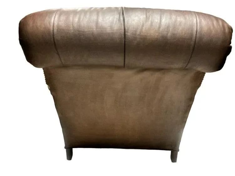 Vintage Chesterfield Leather Writer's Chair and Ottoman With Oriental Tapestry Details - Thumbnail 10