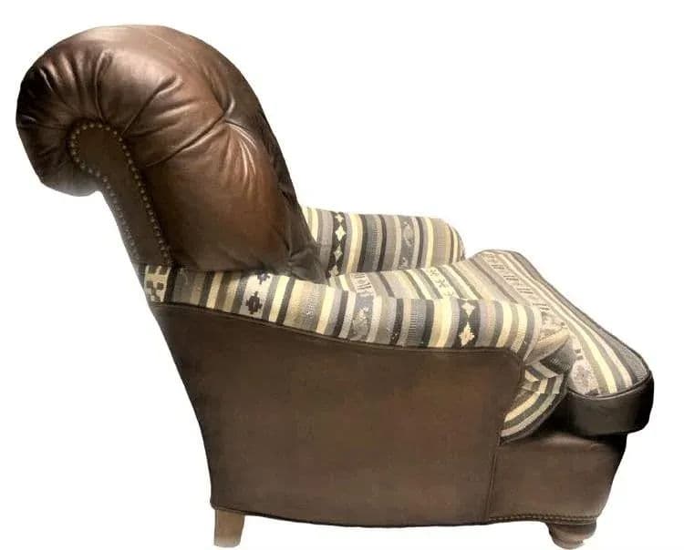 Vintage Chesterfield Leather Writer's Chair and Ottoman With Oriental Tapestry Details - Thumbnail 5