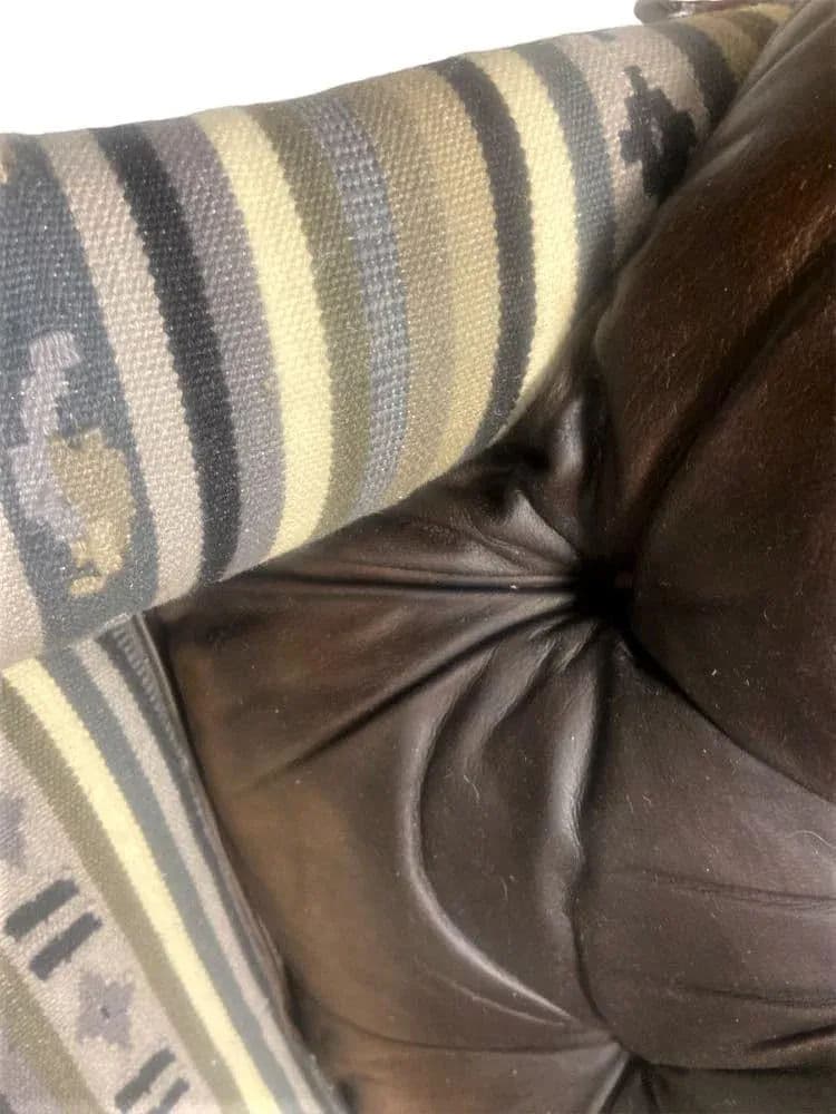 Vintage Chesterfield Leather Writer's Chair and Ottoman With Oriental Tapestry Details - Thumbnail 7