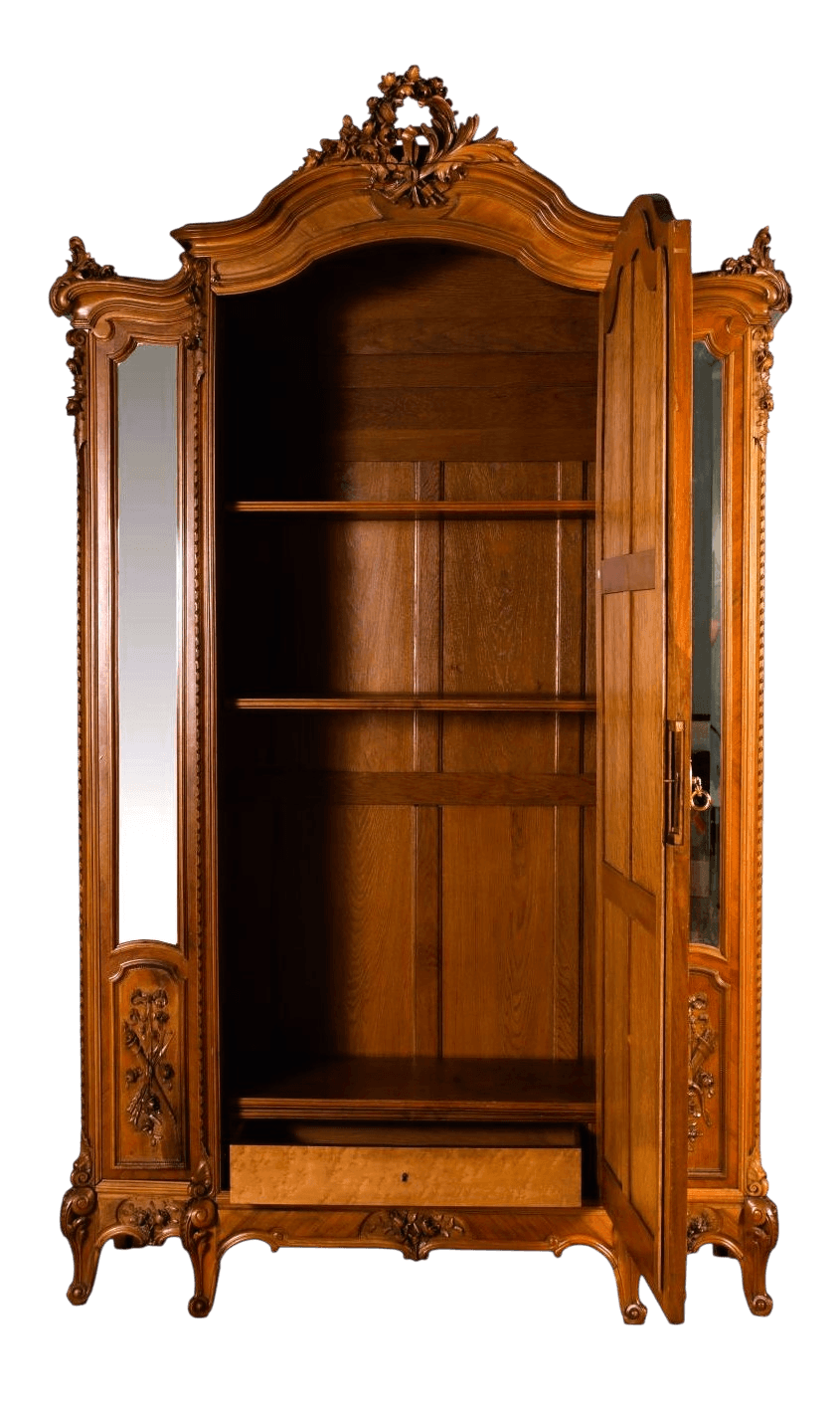 Monumental 19th Century French Fruitwood Louis XV Mirrored Armoire - 105" Tall X 60" Wide - Thumbnail 3