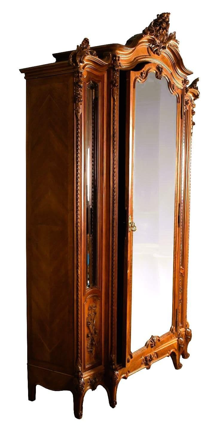Monumental 19th Century French Fruitwood Louis XV Mirrored Armoire - 105" Tall X 60" Wide - Thumbnail 5