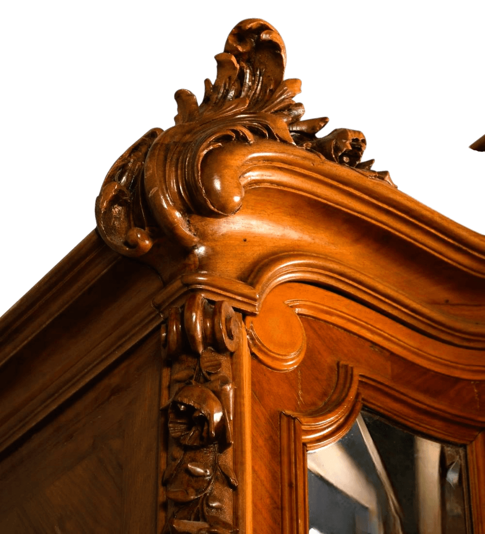 Monumental 19th Century French Fruitwood Louis XV Mirrored Armoire - 105" Tall X 60" Wide - Thumbnail 7