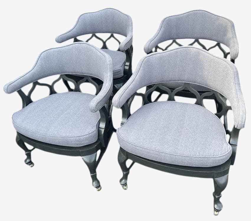 1960s Thomasville Hollywood Regency Tub Dining or Conference Room Chairs on Casters With New Upholstery - Set of 4 - Image 1