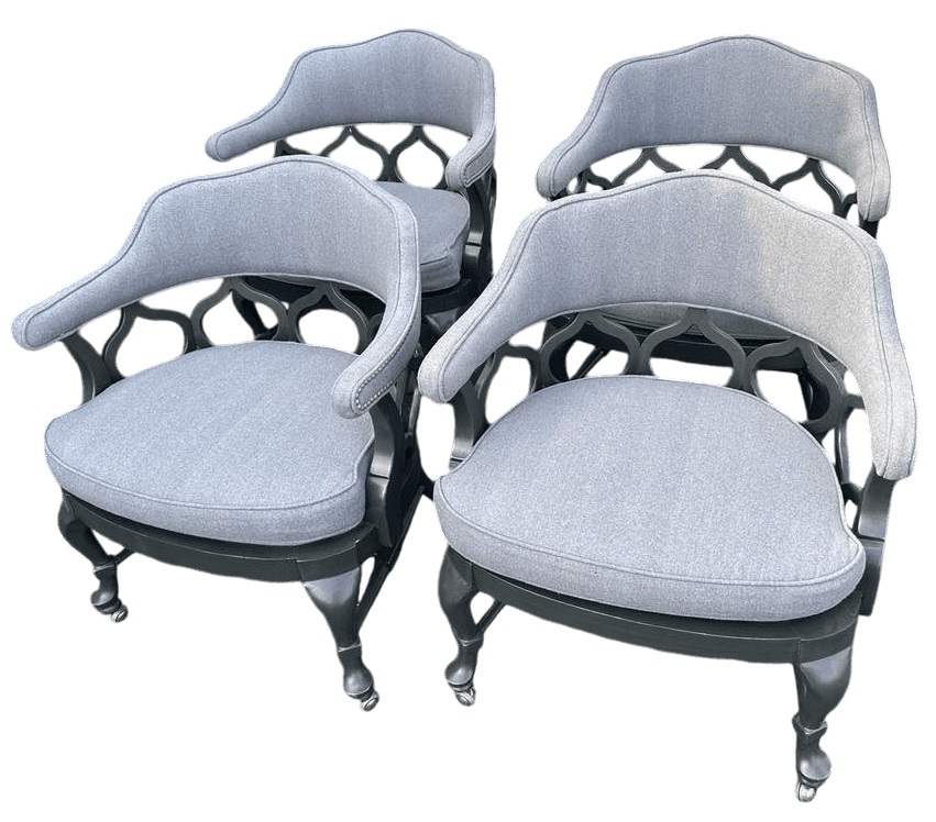 1960s Thomasville Hollywood Regency Tub Dining or Conference Room Chairs on Casters With New Upholstery - Set of 4 - Thumbnail 2