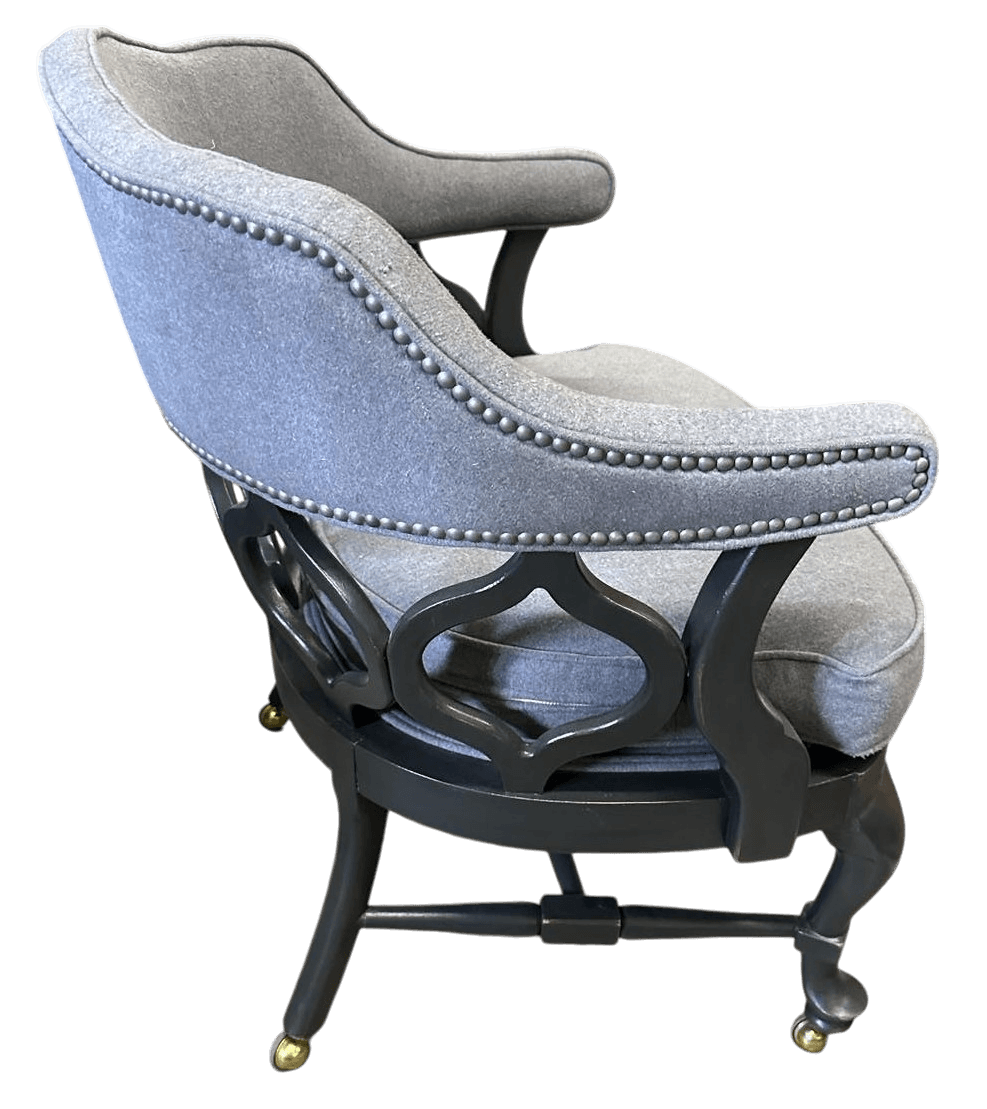 1960s Thomasville Hollywood Regency Tub Dining or Conference Room Chairs on Casters With New Upholstery - Set of 4 - Thumbnail 3