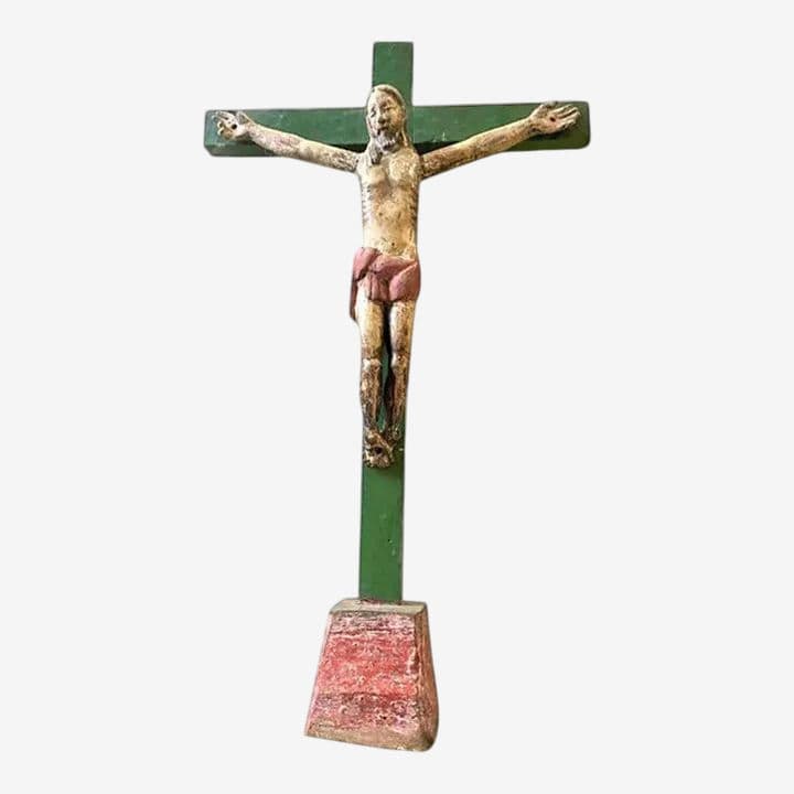 Mid 18th Century Antique Spanish Colonial Wood and Gesso Crucifix - Image 1