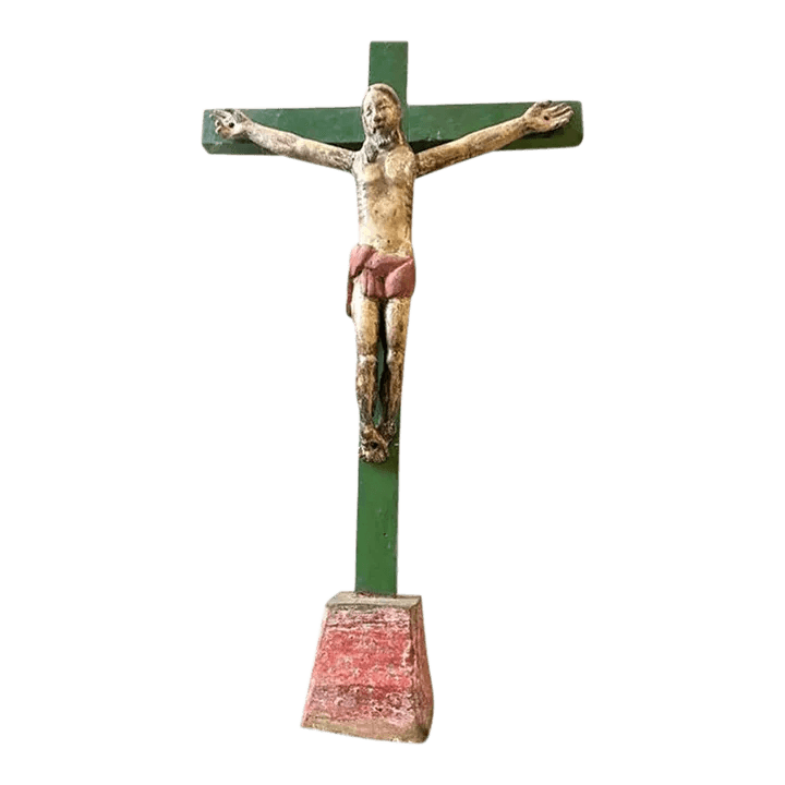 Mid 18th Century Antique Spanish Colonial Wood and Gesso Crucifix - Thumbnail 2