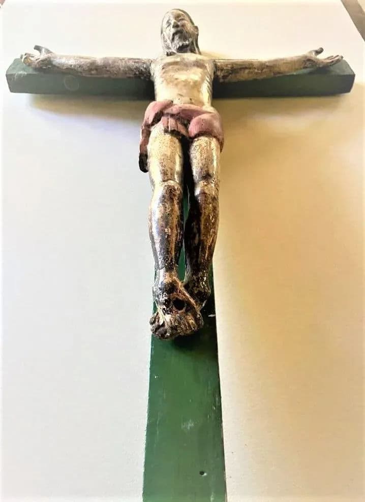 Mid 18th Century Antique Spanish Colonial Wood and Gesso Crucifix - Thumbnail 6