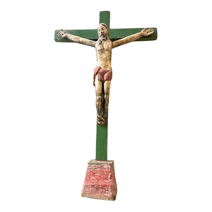 Mid 18th Century Antique Spanish Colonial Wood and Gesso Crucifix - Thumbnail 8