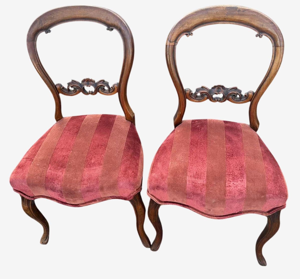 Pair of 19th Century Balloon Back Salon Chairs in Fine Carved Walnut and Elegant New Upholstery - Image 1