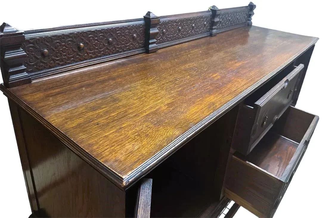 Antique 19th Century English Yorkshire Arts & Crafts Oak Sideboard or Credenza - Large 72" Wide - Thumbnail 3
