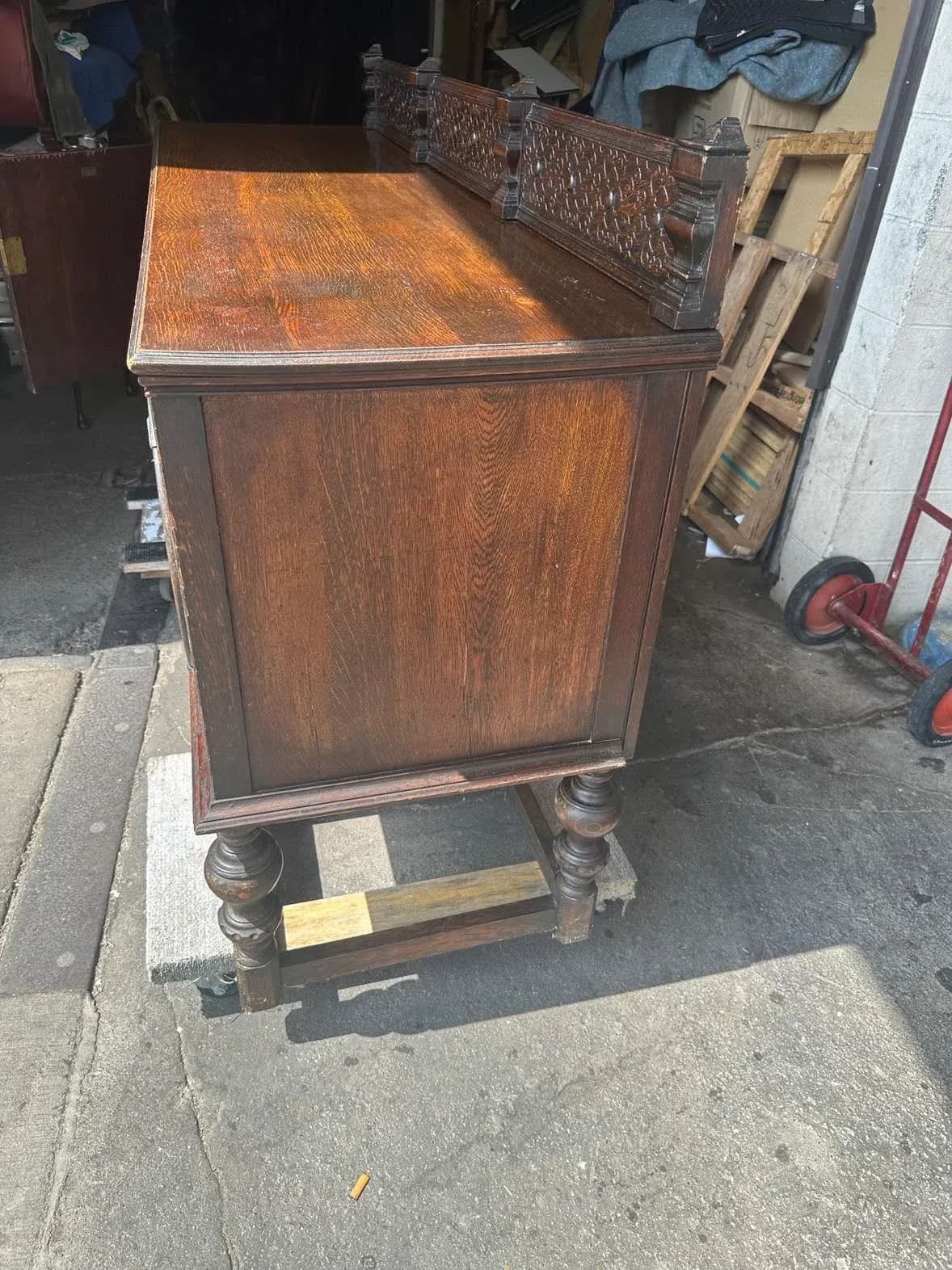Antique 19th Century English Yorkshire Arts & Crafts Oak Sideboard or Credenza - Large 72" Wide - Thumbnail 6