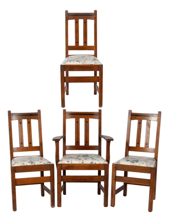 Antique Signed Charles Limbert 'Ebon-Oak' Dining Chairs - Set of 4 - Rare Find Circa 1915 - Thumbnail 2