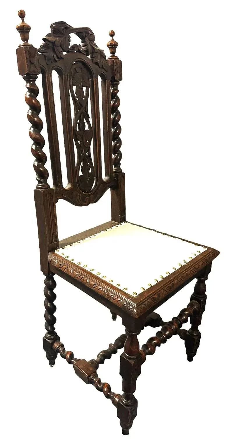 19th Century French Antique Carved Oak Dining Chairs With New Seat Upholstery - Set of 6 - Thumbnail 6