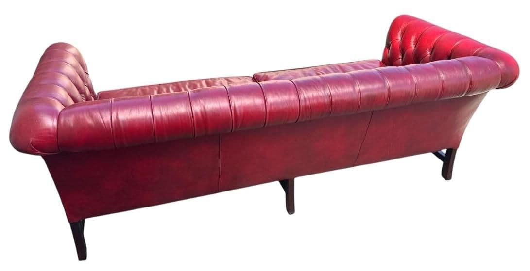 Cherry Red Leather and Mahogany Chesterfield Sofa by St. Timothy of Hickory, North Carolina - Thumbnail 5