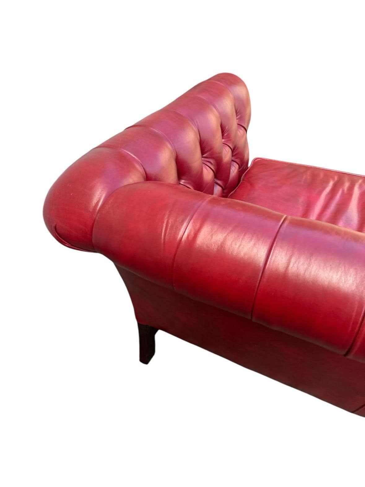 Cherry Red Leather and Mahogany Chesterfield Sofa by St. Timothy of Hickory, North Carolina - Thumbnail 7