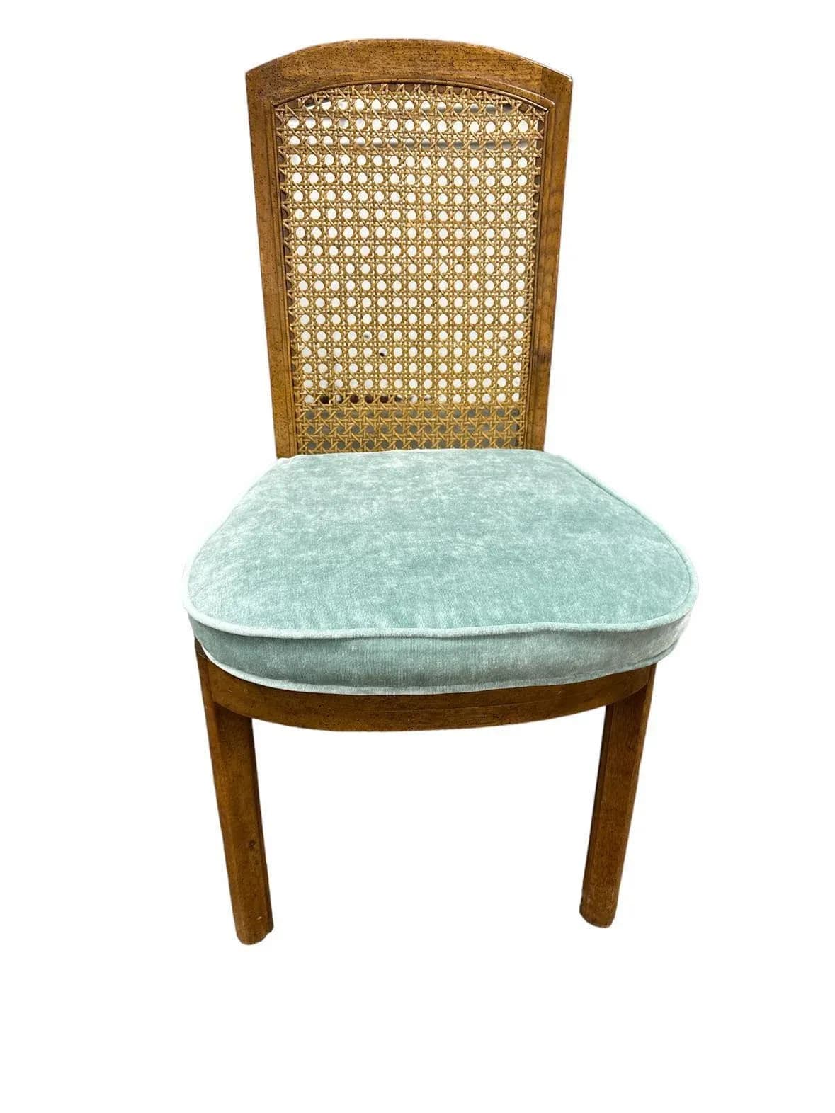 Drexel Mid 20th Century Cane and Oak Dining Chairs With New Velvet Upholstery - Set of 6 - Thumbnail 4