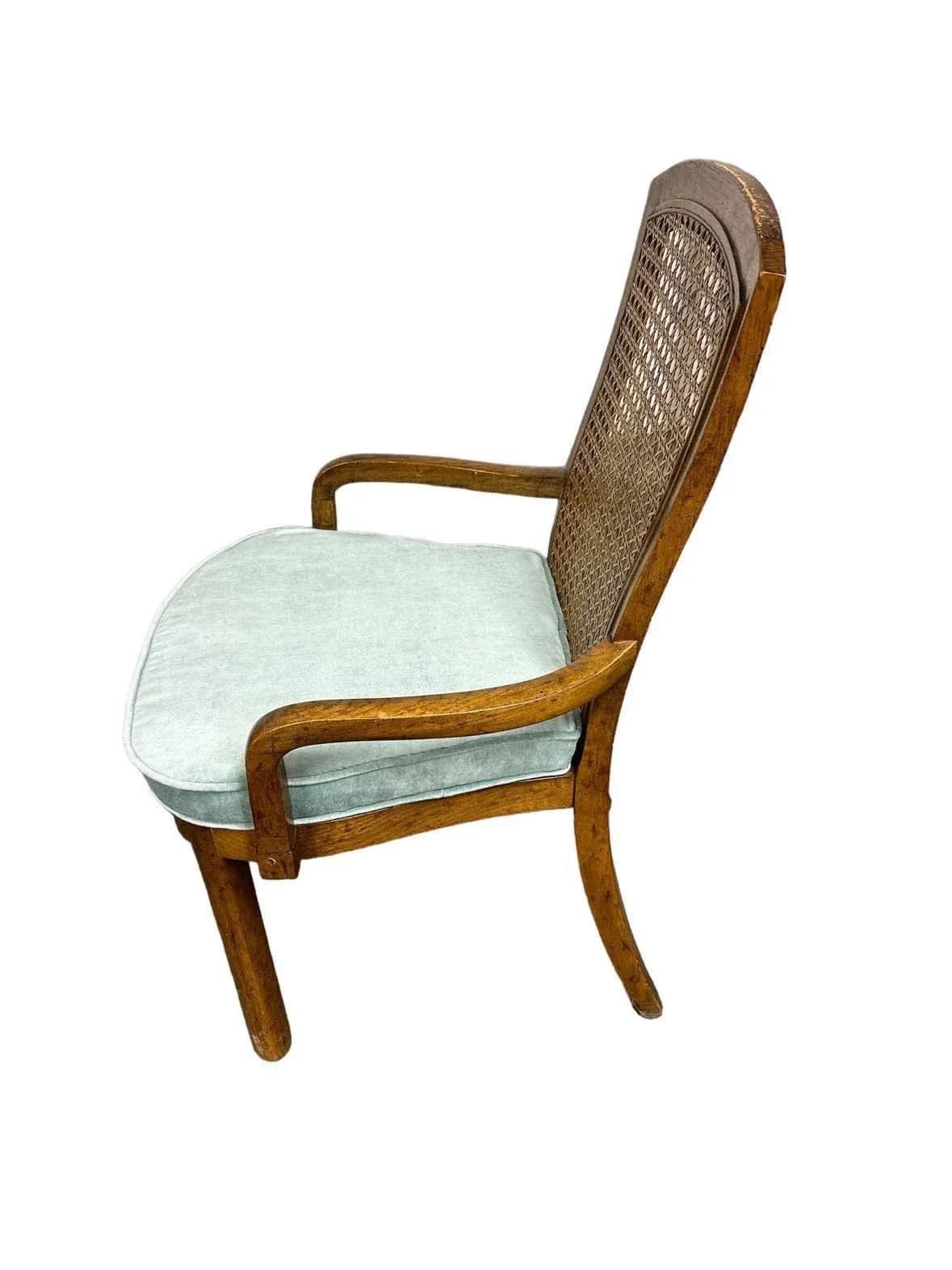 Drexel Mid 20th Century Cane and Oak Dining Chairs With New Velvet Upholstery - Set of 6 - Thumbnail 5