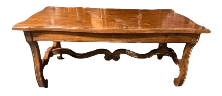 Late 20th Century Lyre Leg Hacienda Style Coffee Table in Knotty Pine and Fruitwood - Thumbnail 4