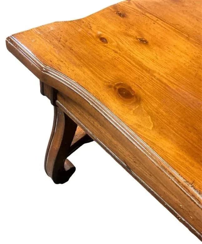 Late 20th Century Lyre Leg Hacienda Style Coffee Table in Knotty Pine and Fruitwood - Thumbnail 5