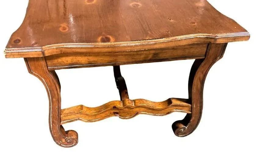 Late 20th Century Lyre Leg Hacienda Style Coffee Table in Knotty Pine and Fruitwood - Thumbnail 6